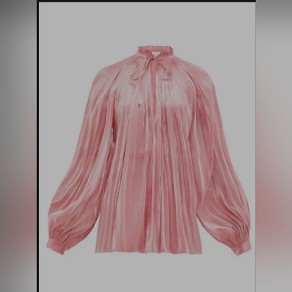 RHODE adele plissé lamé satin blouse pink size M